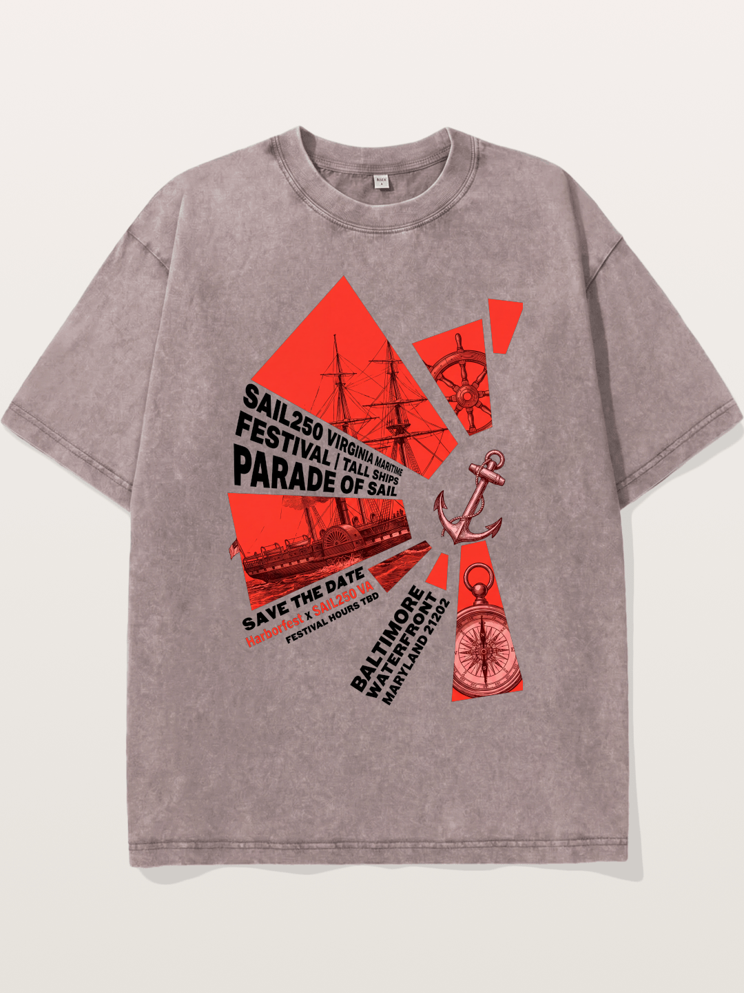 Pink Red Geometric Sail Poster Washed T-shirt