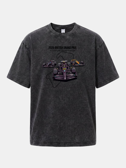 F1 Cars Silverstone Track Overlay Washed T-shirt