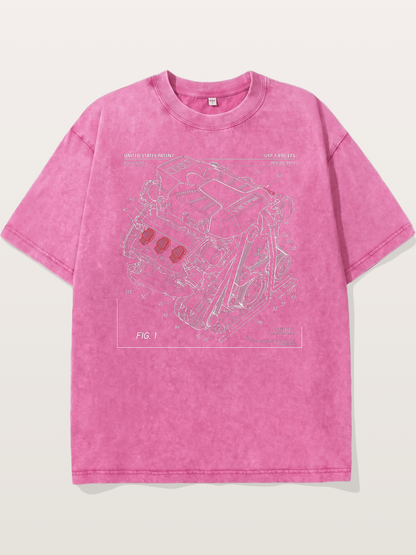 V6 TFSI Audi Powertrain Patent Drawing Washed T-shirt