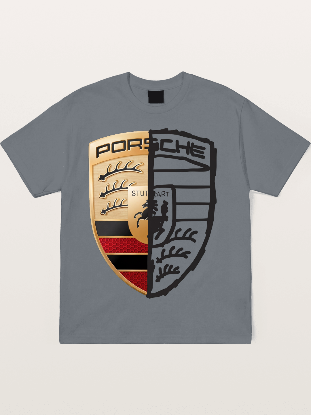 Porsche Crest Split Black And Gold Cotton T-shirt