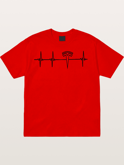 Tesla Logo Heartbeat Sticker Cotton T-shirt