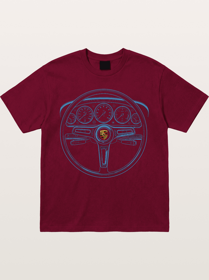 Porsche Classic Steering Wheel Blueprint Gildan T-shirt