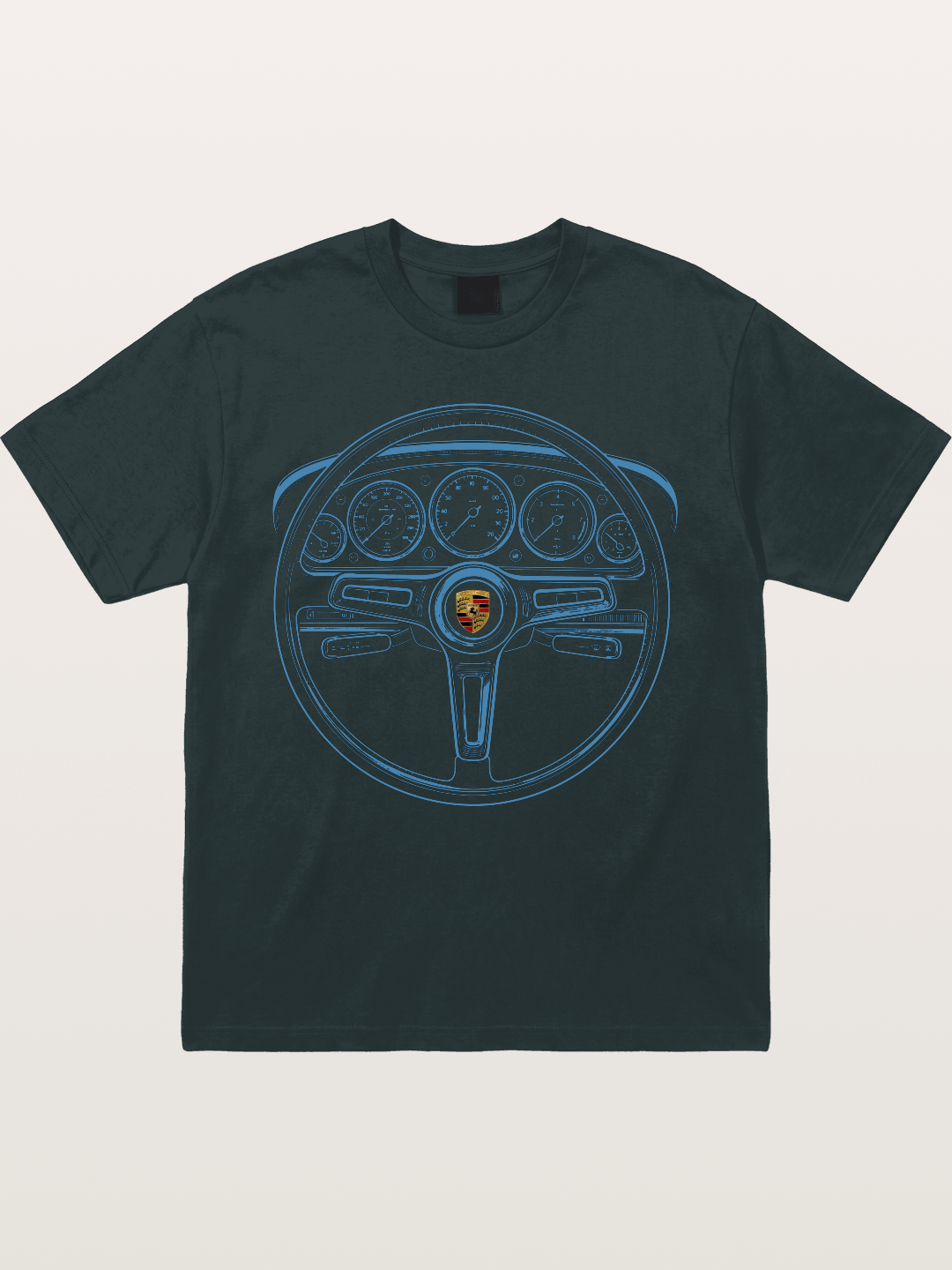 Porsche Classic Steering Wheel Blueprint Gildan T-shirt
