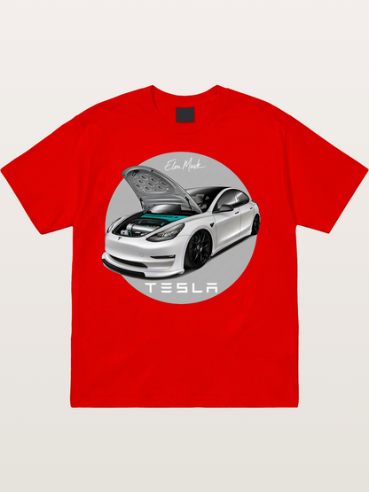 Tesla Model 3 Elon Musk Art Cotton T-shirt