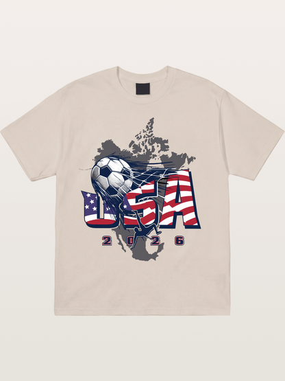 American Flag Soccer Map 2026 Cotton T-shirt