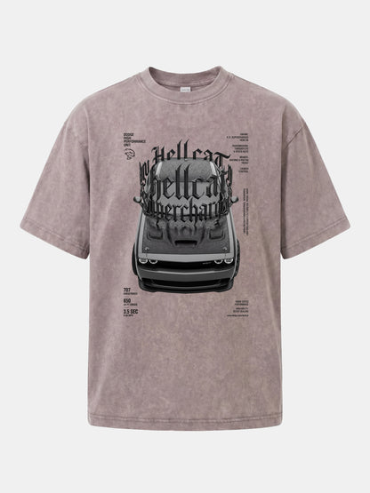 Gothic Hellcat Front View Print Washed T-shirt