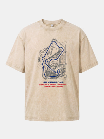 Silverstone Circuit Blueprint Layout Washed T-shirt