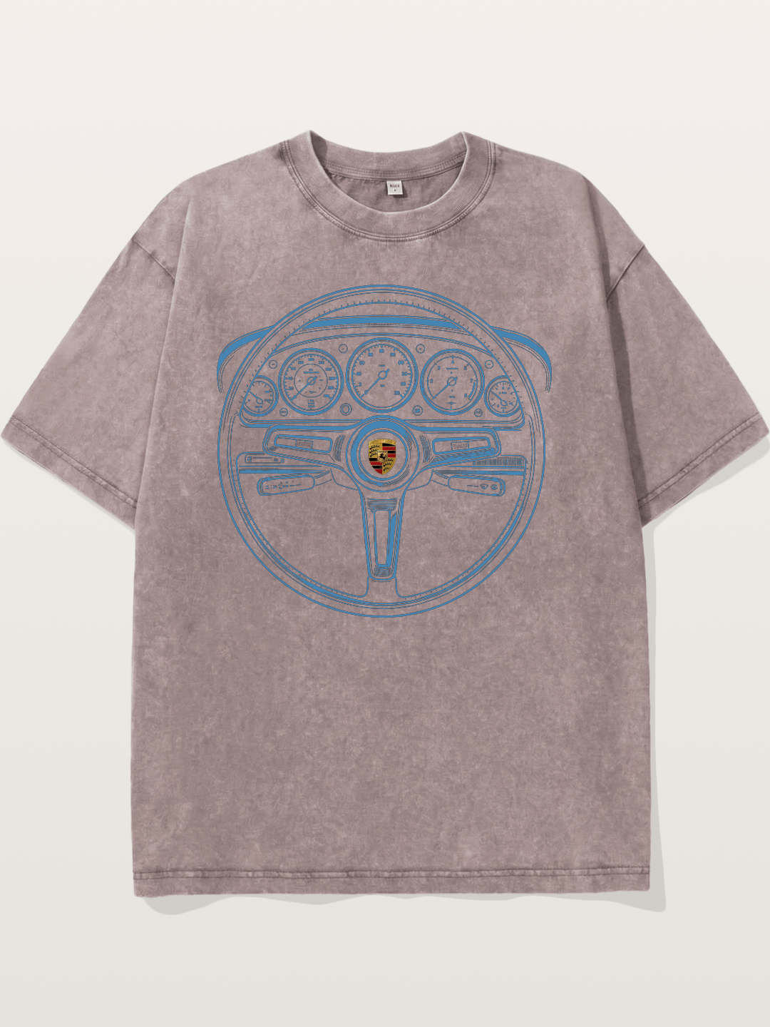 Porsche Classic Steering Wheel Blueprint Washed T-shirt