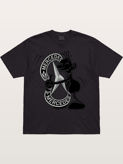 Character Holding Mercedes Emblem Cotton T-shirt