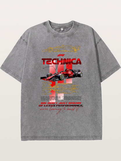 Red F1 Lexus Tech Racing Card Washed T-shirt