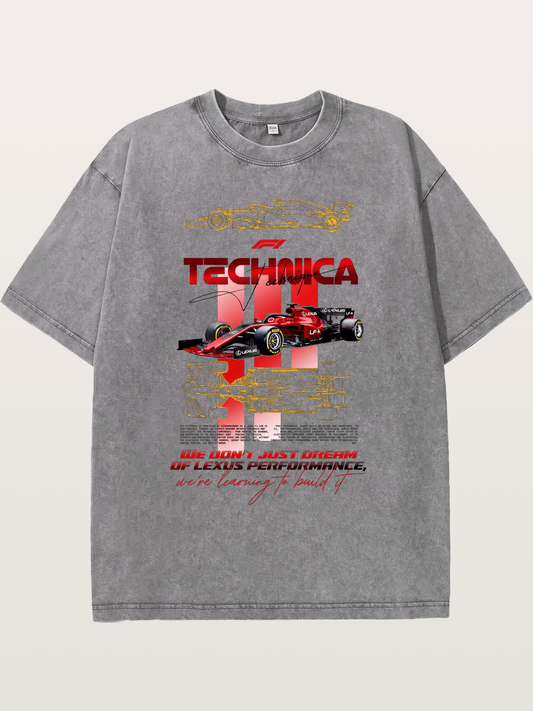 Red F1 Lexus Tech Racing Card Washed T-shirt