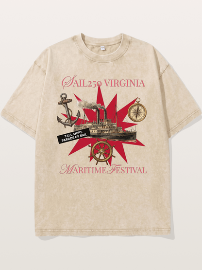 Red Star Tall Ship Festival Art Washed T-shirt