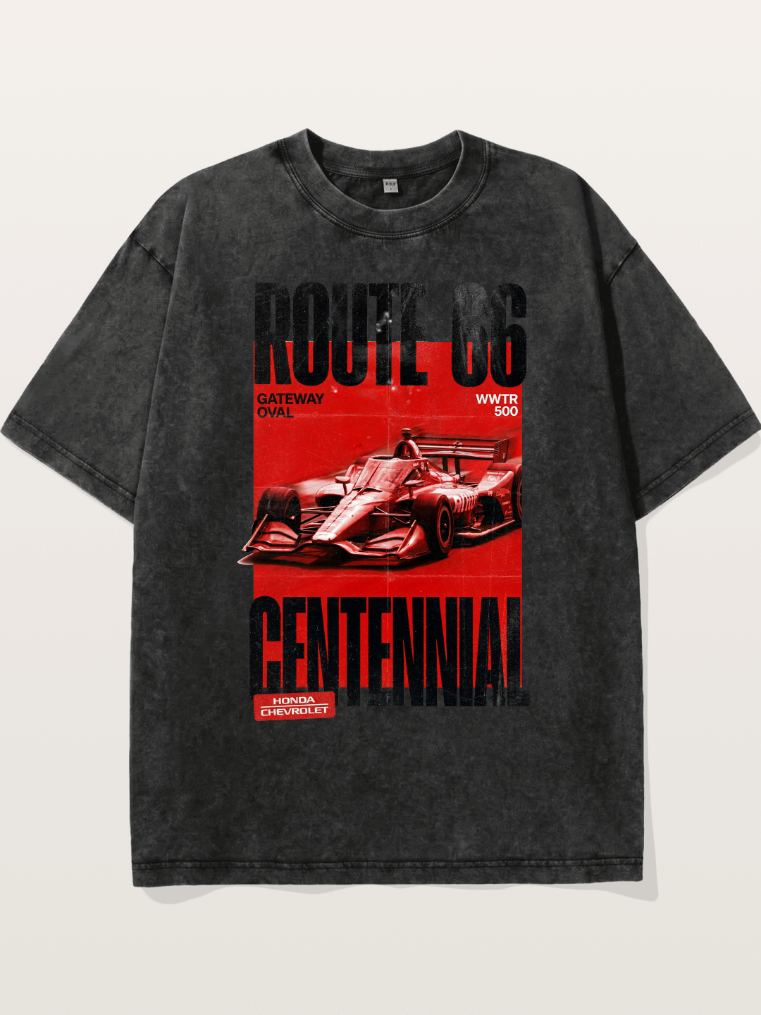 Red Tone Route66 Racing Card Washed T-shirt
