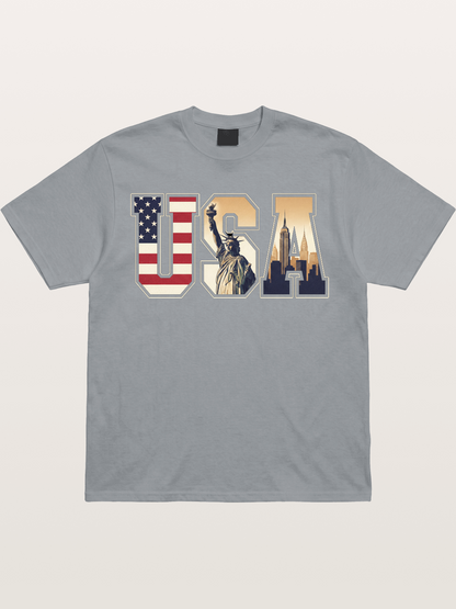 USA Letters Liberty City Skyline Gildan T-shirt