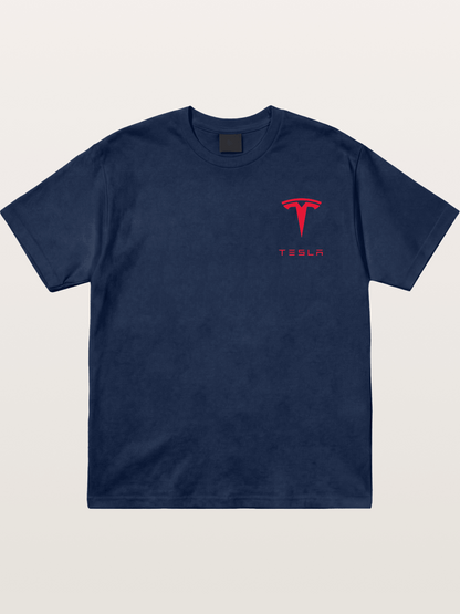 Tesla Red Logo Sticker Cotton T-shirt