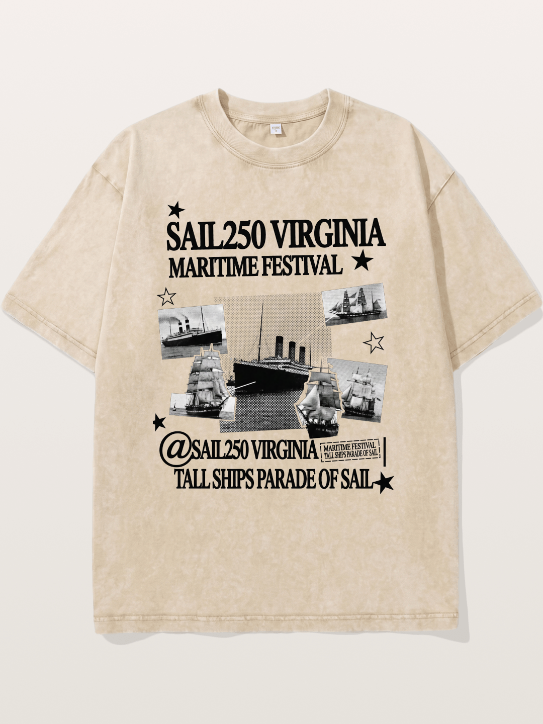 Collage Black White Sailboat Card Washed T-shirt