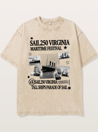 Collage Black White Sailboat Card Washed T-shirt