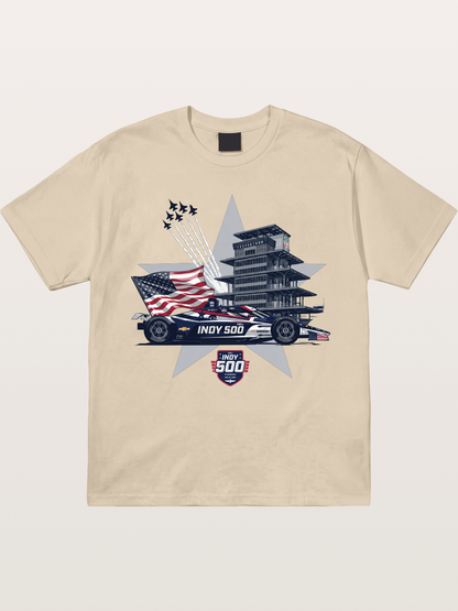 Indy 500 Pagoda Star Flag Illustration Gildan T-shirt
