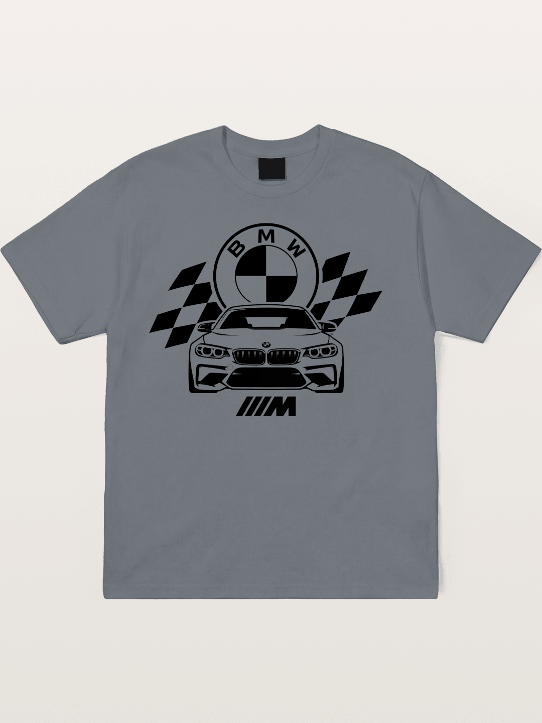 BMW M Series Checkered Flag Print Cotton T-shirt