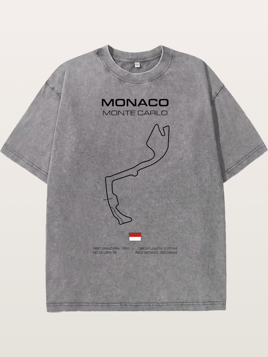 Monaco Circuit Minimal Line With Flag Washed T-shirt