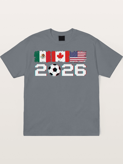 2026 WC USA Mexico Canada Flags Cotton T-shirt