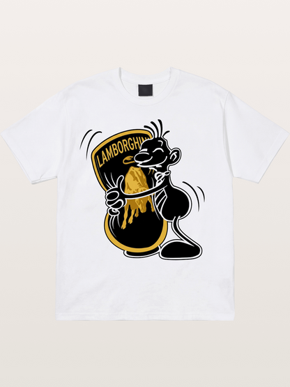 Cartoon Hugs Lamborghini Logo Cotton T-shirt