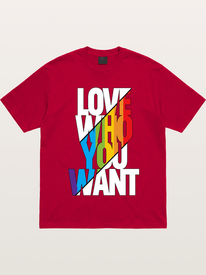 Love Who You Want Diagonal Print Gildan T-shirt