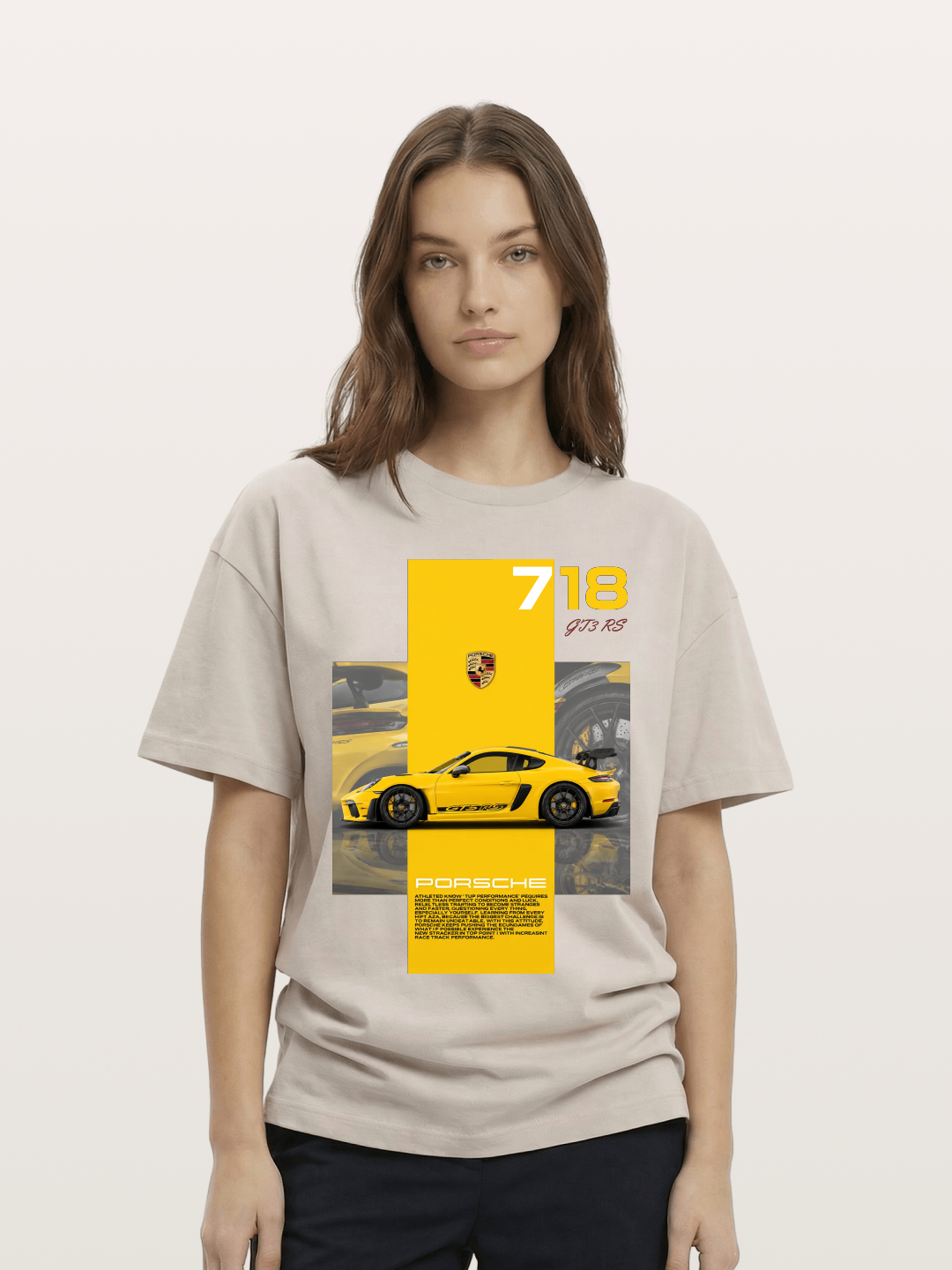 Porsche 718 GT4 RS Yellow Sports Car Cotton T-shirt