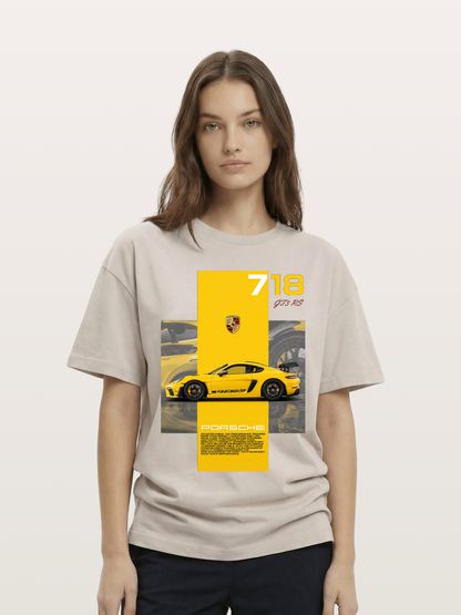 Porsche 718 GT4 RS Yellow Sports Car Cotton T-shirt