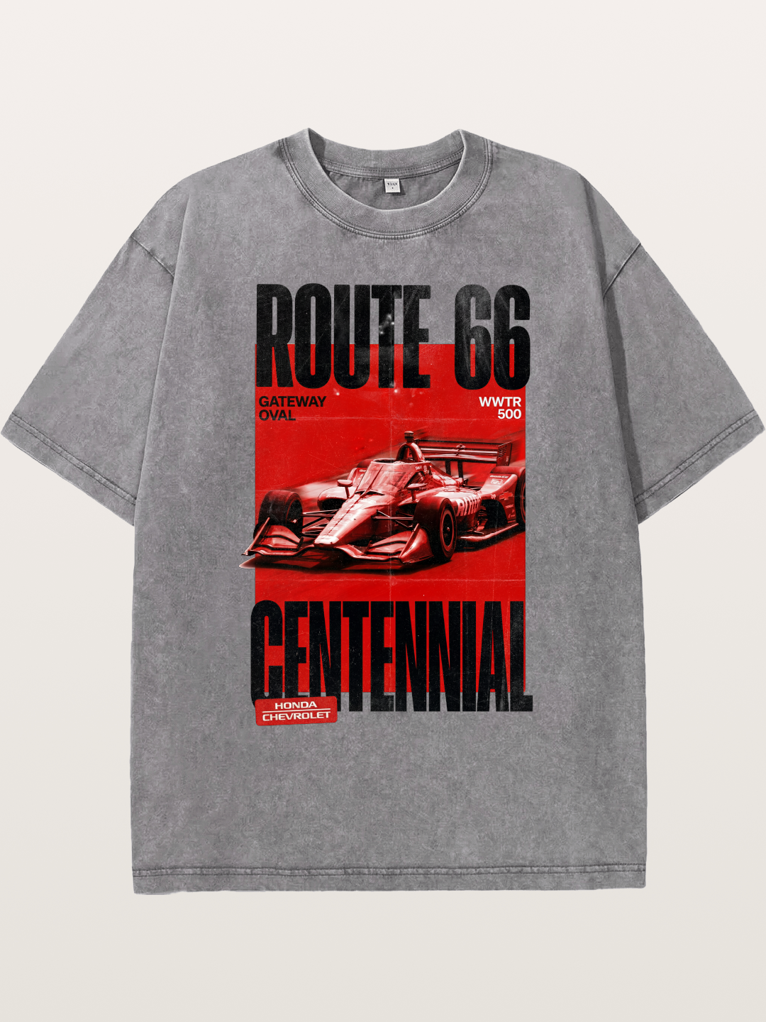 Red Tone Route66 Racing Card Washed T-shirt