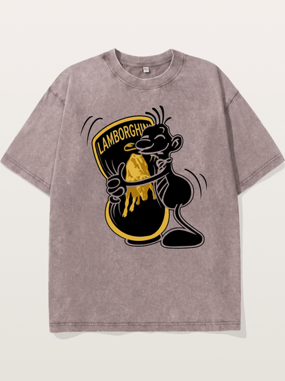 Cartoon Hugs Lamborghini Logo Washed T-shirt