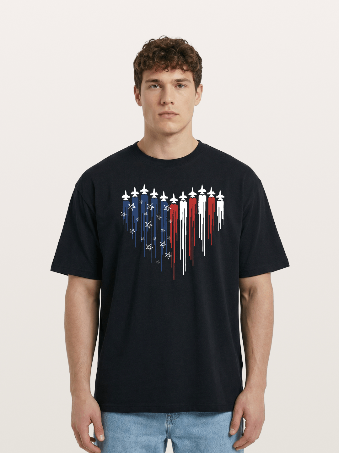 American Flag Paint Drip Design Cotton T-shirt
