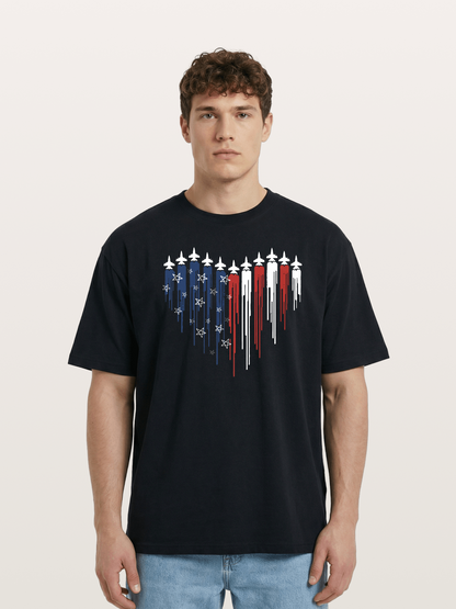 American Flag Paint Drip Design Cotton T-shirt