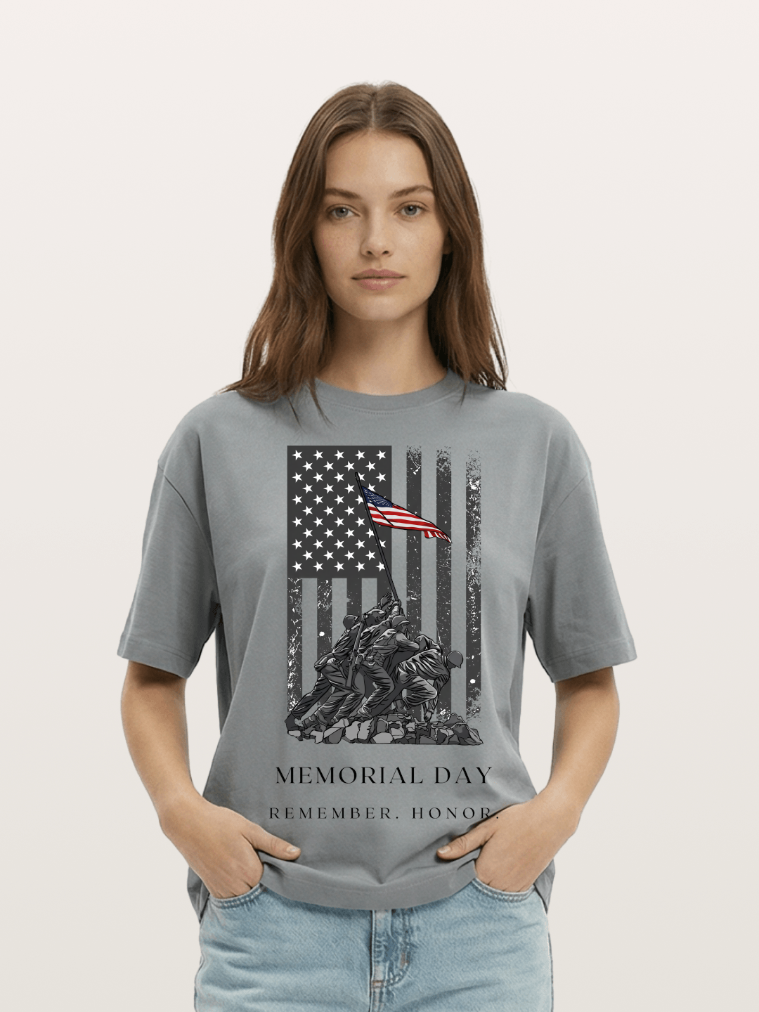 Memorial Day Flag Raising Print Cotton T-shirt
