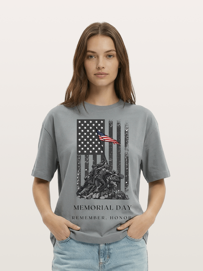 Memorial Day Flag Raising Print Cotton T-shirt