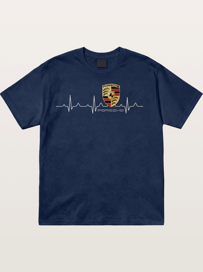 Porsche Heartbeat ECG Line Design Cotton T-shirt