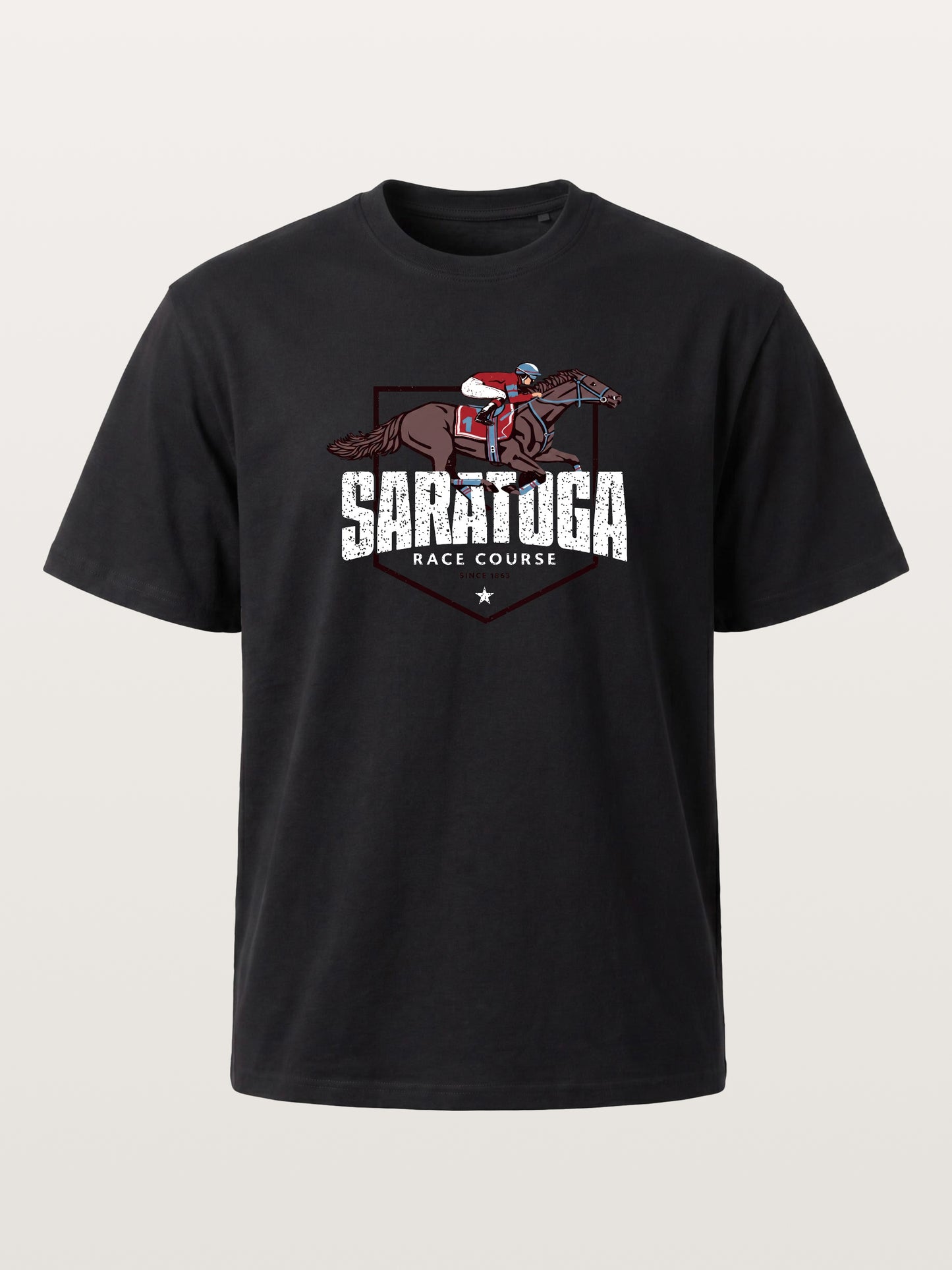 Saratoga Jockey And Horse Illustration Gildan T-shirt