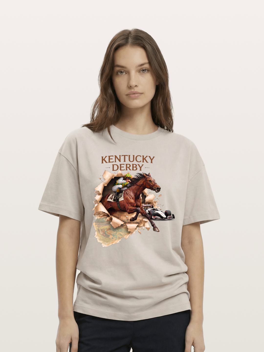 Derby Horse & Race Car Collage Design Cotton T-shirt