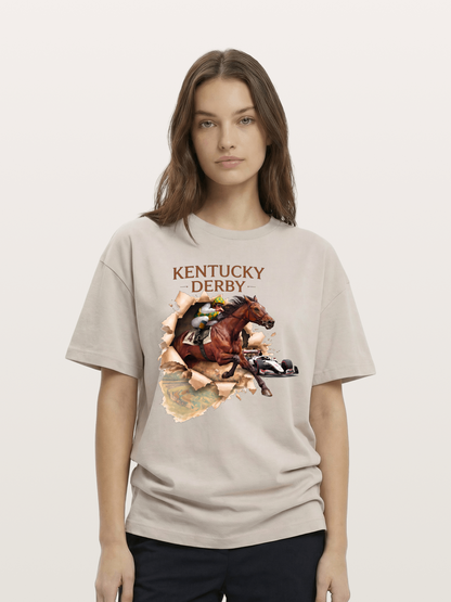 Derby Horse & Race Car Collage Design Cotton T-shirt