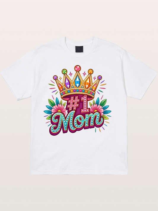 #1 Mom Crown Floral Graphic Cotton T-shirt