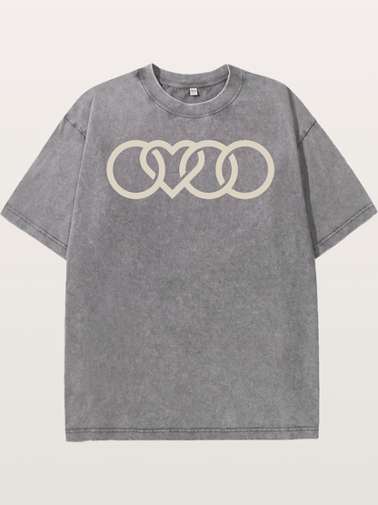 Audi Four Rings Heart Shape Washed T-shirt