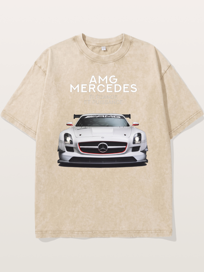 Mercedes AMG SLS White Race Car Washed T-shirt