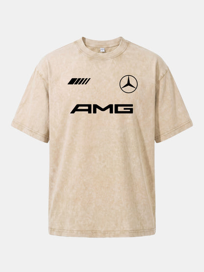 Bold Black AMG With Three Strip Mark Washed T-shirt