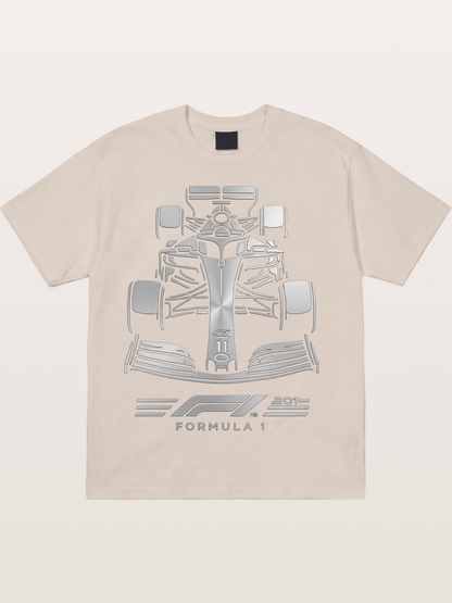 Silver F1 Car Line Art Print Cotton T-shirt