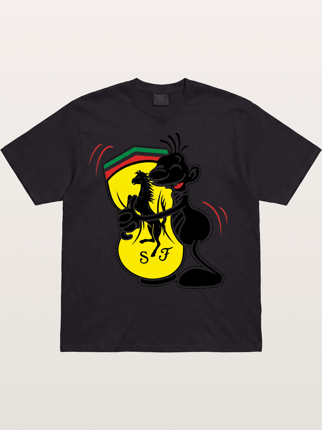 Cartoon Figure Embraces Ferrari Cotton T-shirt
