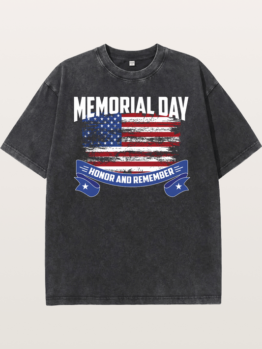 Honor and Remember Memorial Day Flag Washed T-shirt
