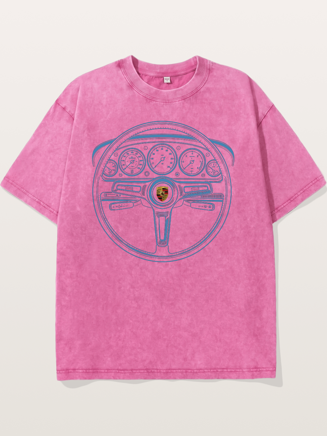 Porsche Classic Steering Wheel Blueprint Washed T-shirt