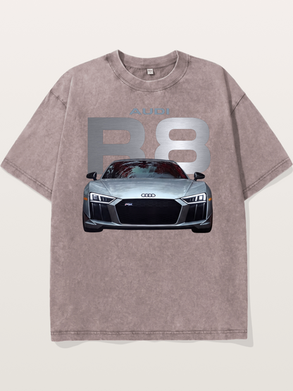 Audi R8 Silver Supercar Front Washed T-shirt