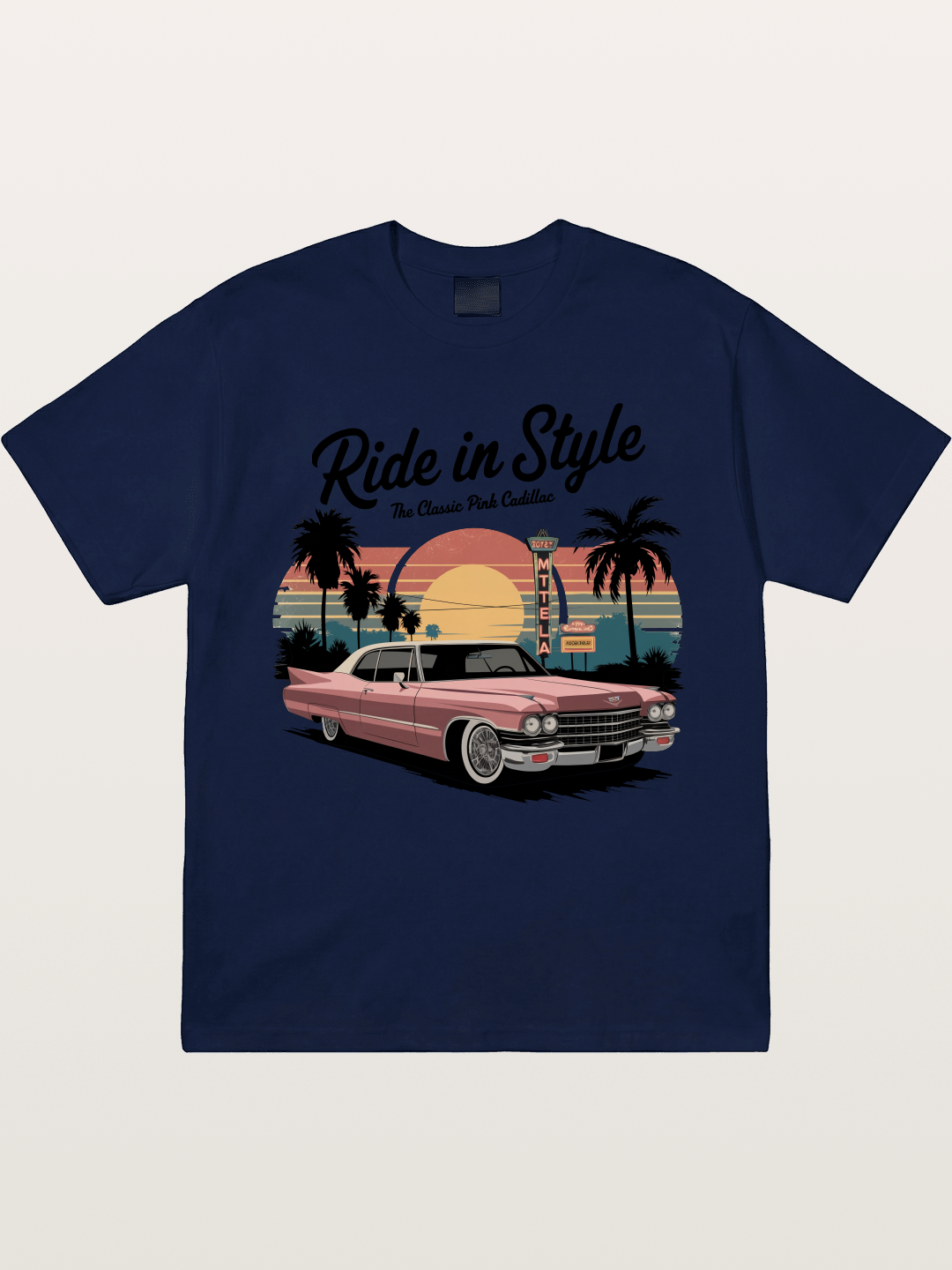 intage Pink Cadillac Retro Poster Gildan T-shirt