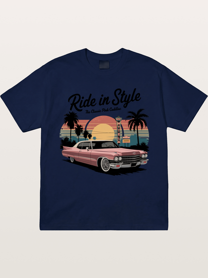 intage Pink Cadillac Retro Poster Gildan T-shirt